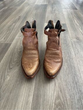 LIBERTY Black Brown Leather Western Cutout Ankle Boots